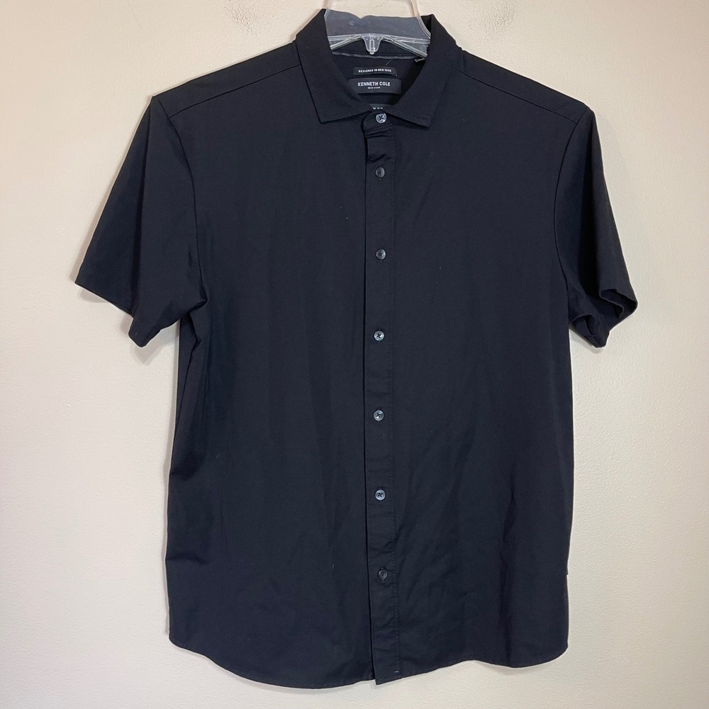 Kenneth Cole New York Mens Slim Fit Short Sleeve Button Down Shirt Black Medium